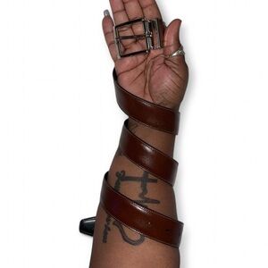 Farah Silver and Brown Leather Belt with Crisscross Design